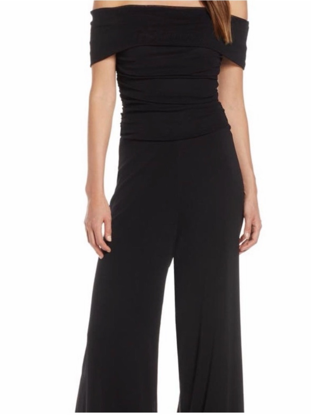 NWT: Eliza J Off-The-Shoulder Black Wide-Leg Jumpsuit, size 4